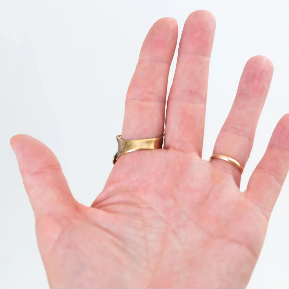 18K yellow gold over sterling silver textured leaf wrap ring 10